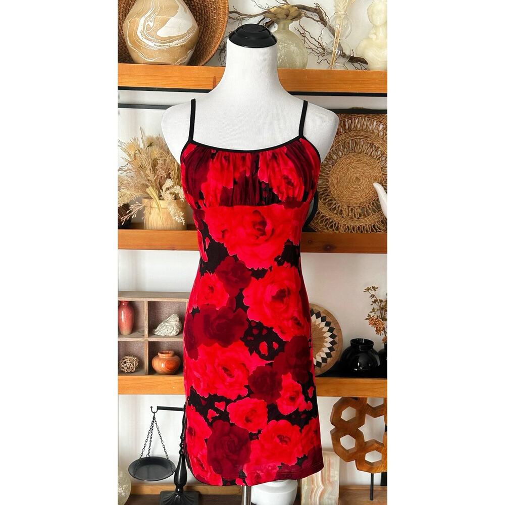 Y2k 90’s Rampage Candy Rocket Red Rose Milkmaid Mini Dress Size Medium